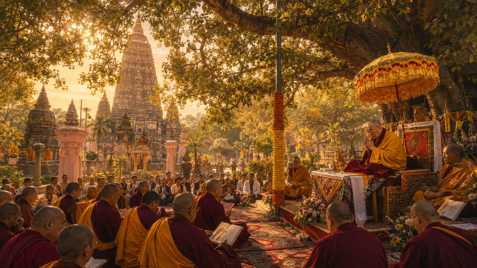 Illustration inspired by Buddhist teachings at the Bodhi Tree in Bodhgaya